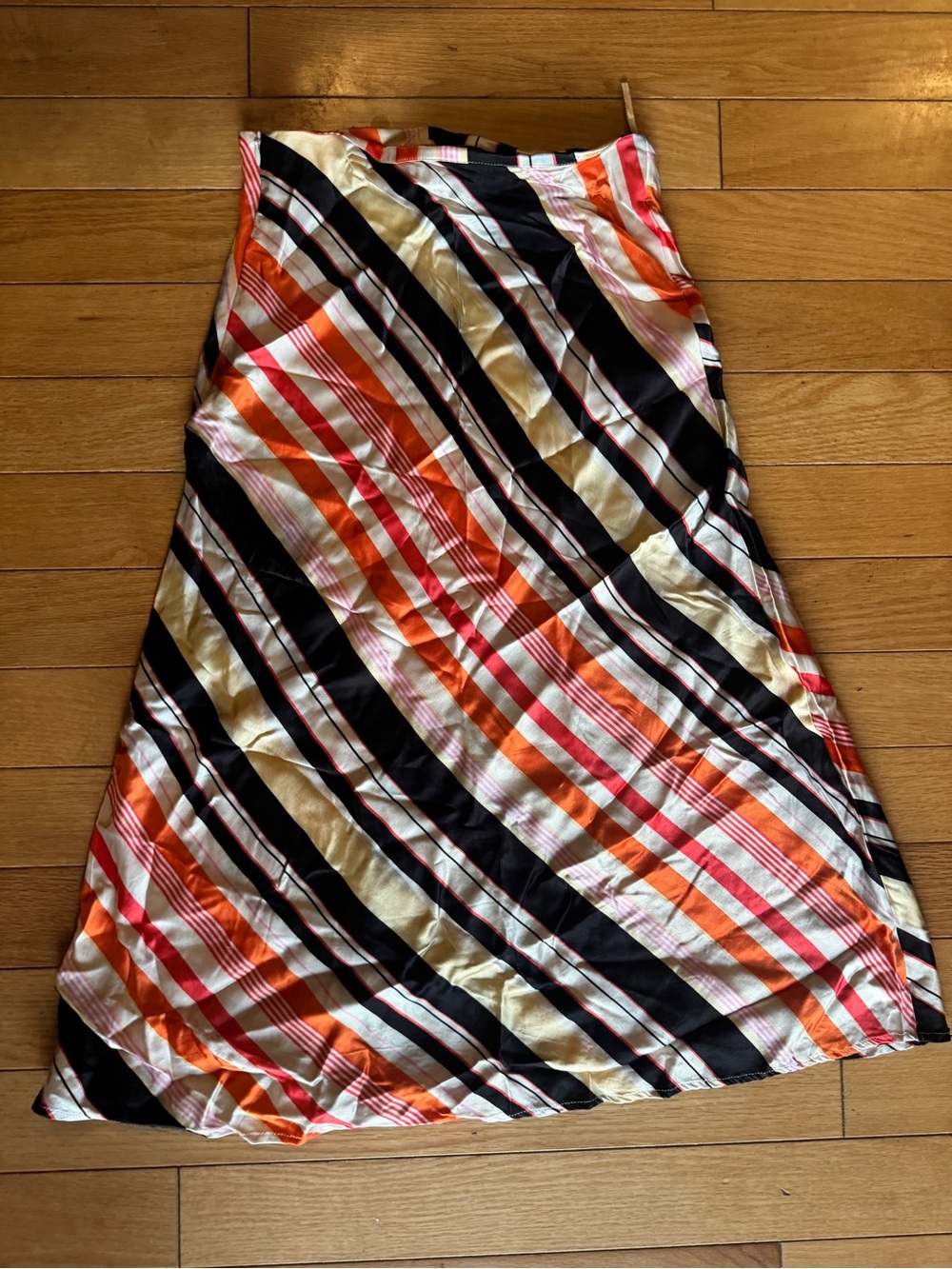 Ipekyol Diagonal Stripe Satin Bias Cut Midi Skirt Orange BlackCream USA 6 EUR 36